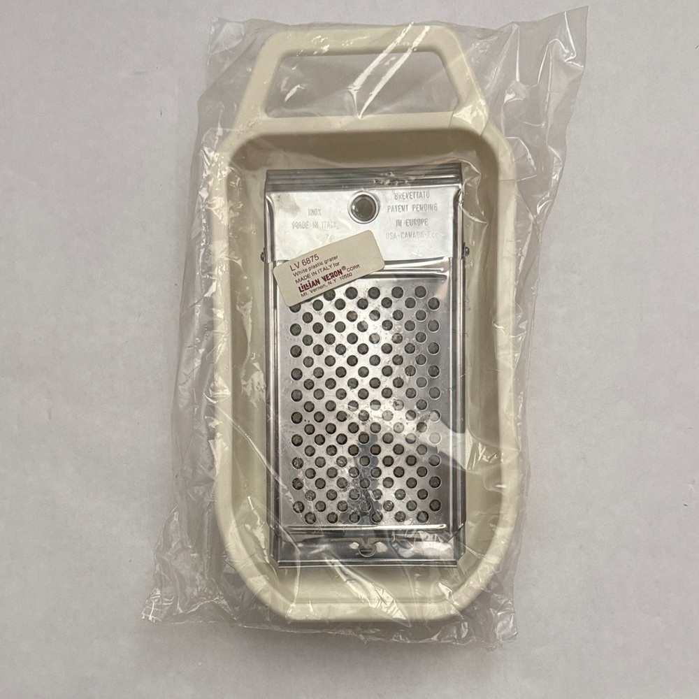 Vintage Lillian Vernon Stainless Steel Handheld Grater with Cream Color Tray